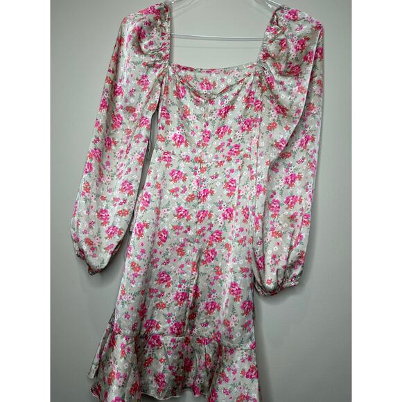 ❤️ Speechless Satin/Silk-Feel Floral Wrap-Style Mini Dress 3/4 Slv NEW w/Tags XS - Picture 3 of 3